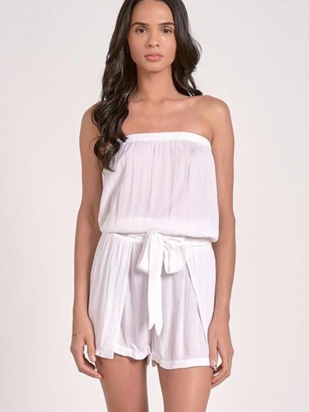 Elan beach cover up Strapless White Gauze Romper with Tie Waist NWT